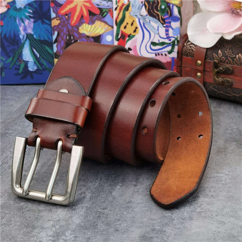 Super Wide 4.2CM Luxury Thick Genuine Leather Men Belt Double Buckle Belt Ceinture Leather Belt Men Jeans Trouser Belt MBT0018 - KIMLUD