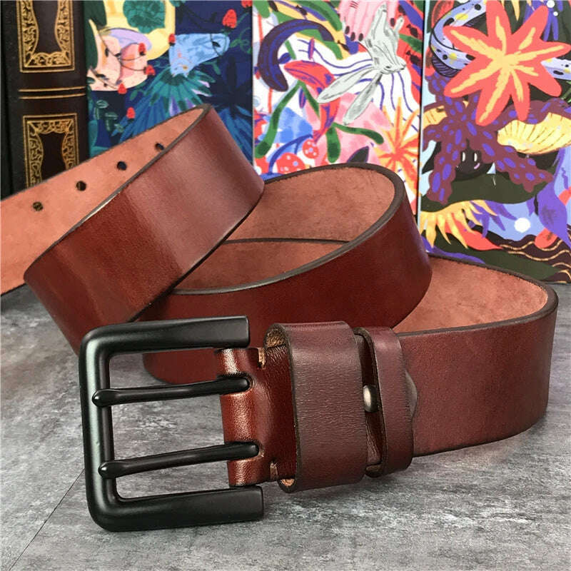 Super Wide 4.2CM Luxury Thick Genuine Leather Men Belt Double Buckle Belt Ceinture Leather Belt Men Jeans Trouser Belt MBT0018 - KIMLUD