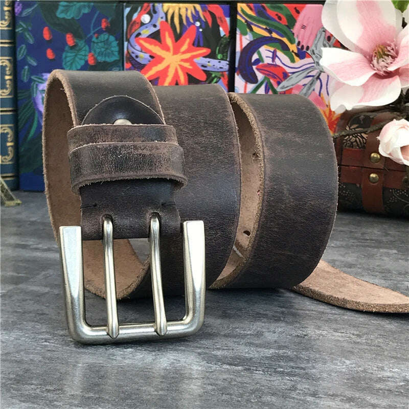 Super Wide 4.2CM Luxury Thick Genuine Leather Men Belt Double Buckle Belt Ceinture Leather Belt Men Jeans Trouser Belt MBT0018 - KIMLUD