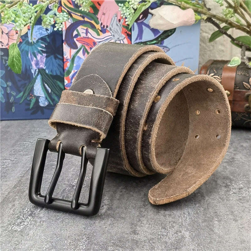 Super Wide 4.2CM Luxury Thick Genuine Leather Men Belt Double Buckle Belt Ceinture Leather Belt Men Jeans Trouser Belt MBT0018 - KIMLUD