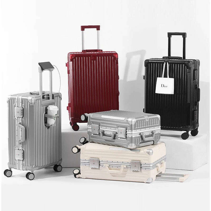 KIMLUD, SUSHIMU Suitcase Travel Suitcase Men 20 24 26 Carry-On Luggage Women PC Aluminum Frame Trolley Case TSA password lock, KIMLUD Womens Clothes