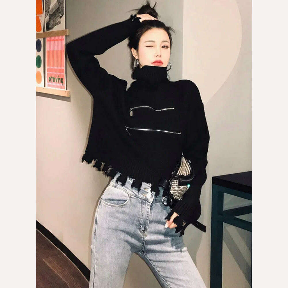 Sweater Women Turtleneck Pullovers Long Sleeve Solid Stretch Korean Top Knit 2022 Autumn Winter Casual Female Short Sweaters - KIMLUD