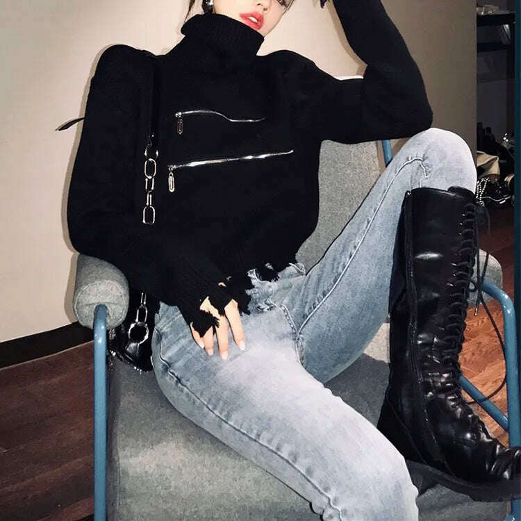 Sweater Women Turtleneck Pullovers Long Sleeve Solid Stretch Korean Top Knit 2022 Autumn Winter Casual Female Short Sweaters - KIMLUD