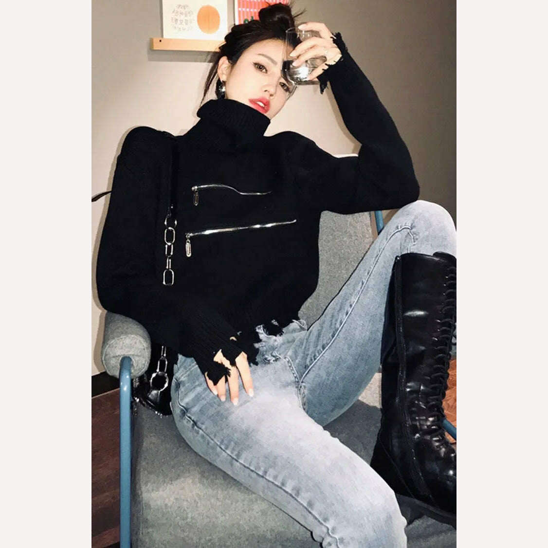 Sweater Women Turtleneck Pullovers Long Sleeve Solid Stretch Korean Top Knit 2022 Autumn Winter Casual Female Short Sweaters - KIMLUD