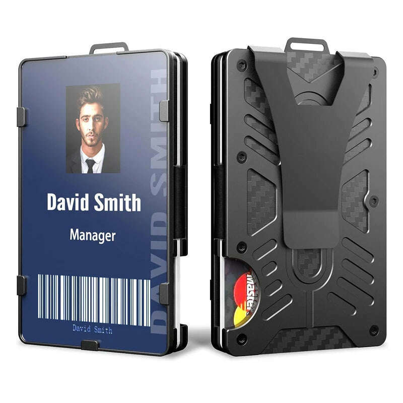 Tactical Wallets with Clear ID Badge Holder RFID Blocking - EDC Aluminum Metal Wallet Credit Card Holder with Money Clip - KIMLUD