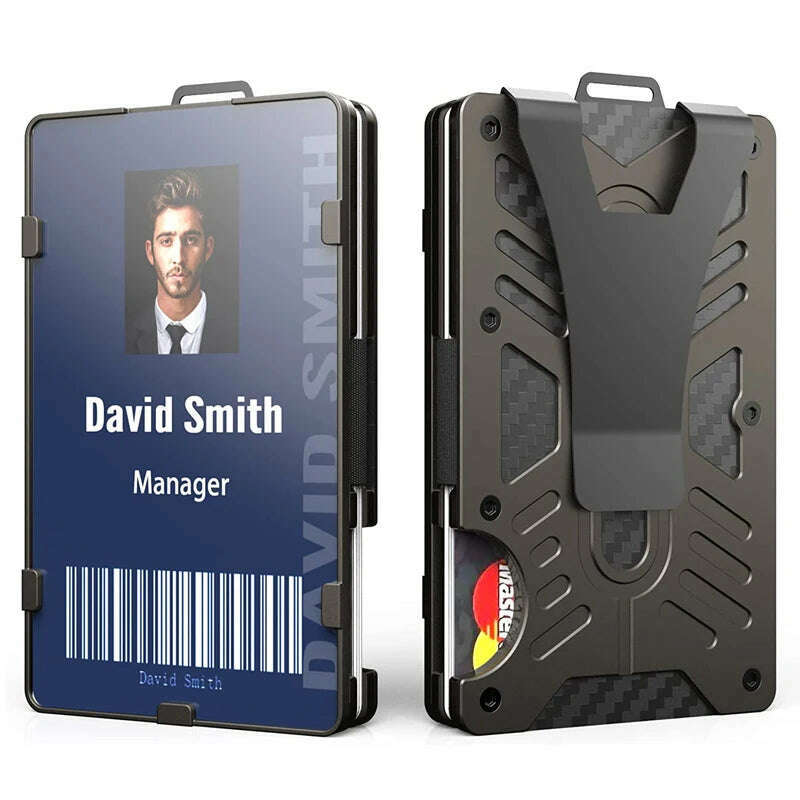 Tactical Wallets with Clear ID Badge Holder RFID Blocking - EDC Aluminum Metal Wallet Credit Card Holder with Money Clip - KIMLUD