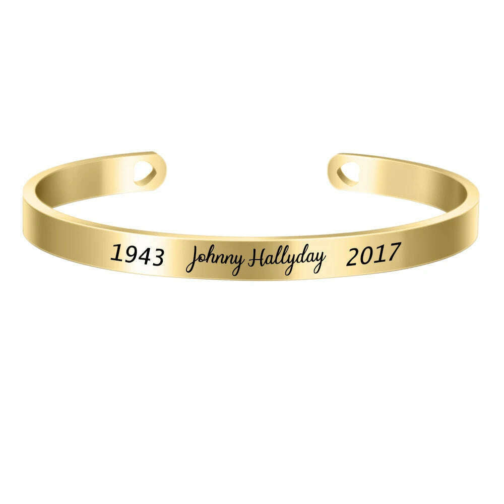 KIMLUD, Three Colors Customized 6MM Bangle Personalize French Rocker Johnny Hallyday Memorial Stainless Steel Bracelets & Bangles SL-068, KIMLUD Womens Clothes