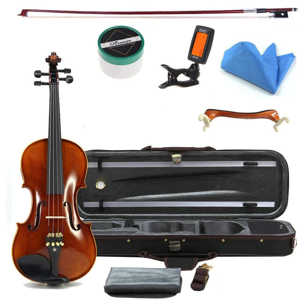 TONGLING Handmade Advanced Violin Oil Varnish Nature Flamed Maple Violin 4/4 Spruce Plate Ebony Parts with Bow Case Tuner - KIMLUD