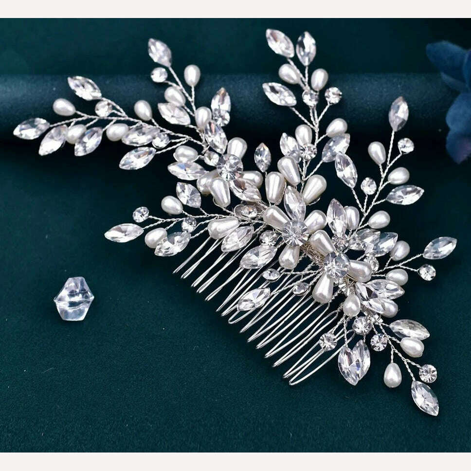 TOPQUEEN HP135 Wedding Hair Comb Bridal Hair Ornaments Crystal Pearl Beaded Hair Clip Hair Accessories Handmade Women Tiara - KIMLUD