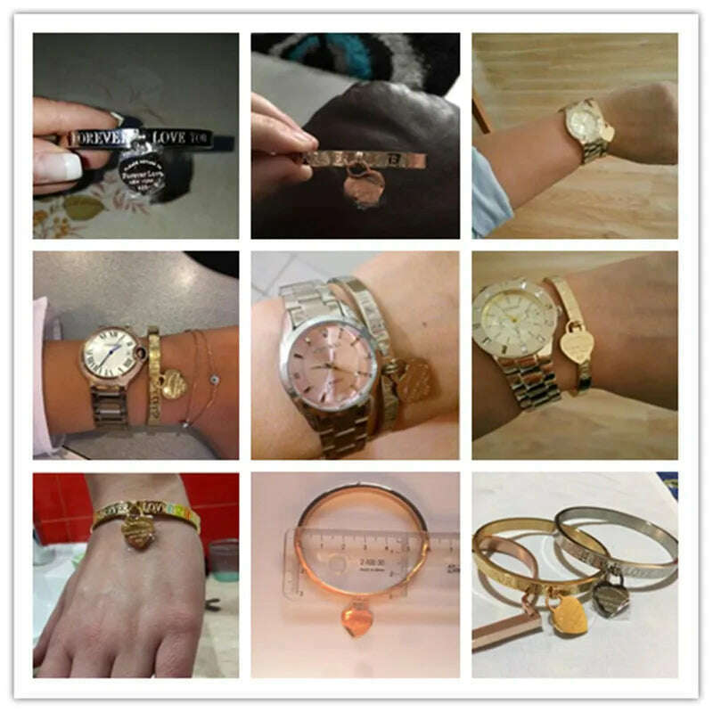 Trendy Lover Cuff Bracelets Bangles for Woman Rose Gold Color Stainless Steel Bracelet with Heart Pendant Luxury Jewelry - KIMLUD