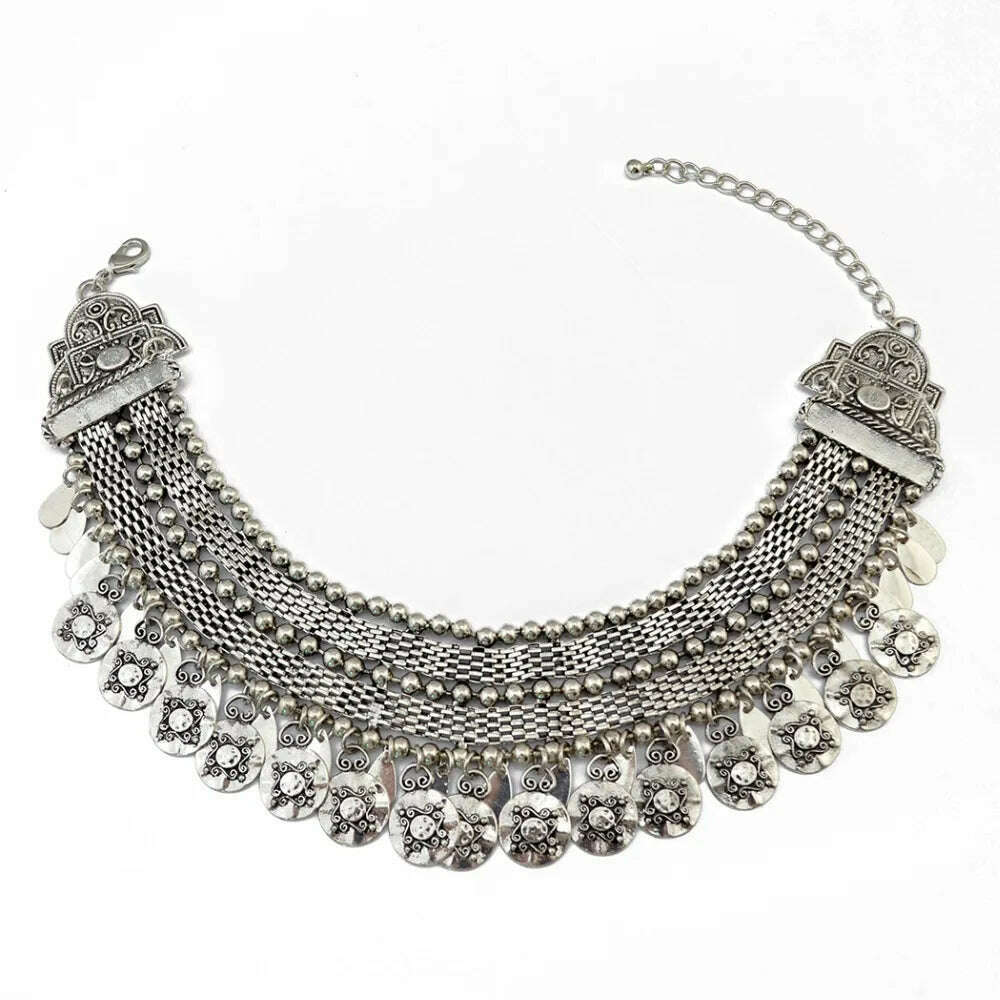KIMLUD, Turkish Ethnic Tribal Tibeten Coin Chunky Necklace India Oxidized Collar Choker Bib Neck Chain Afghan Gypsy Statement Jewelry, KIMLUD Womens Clothes