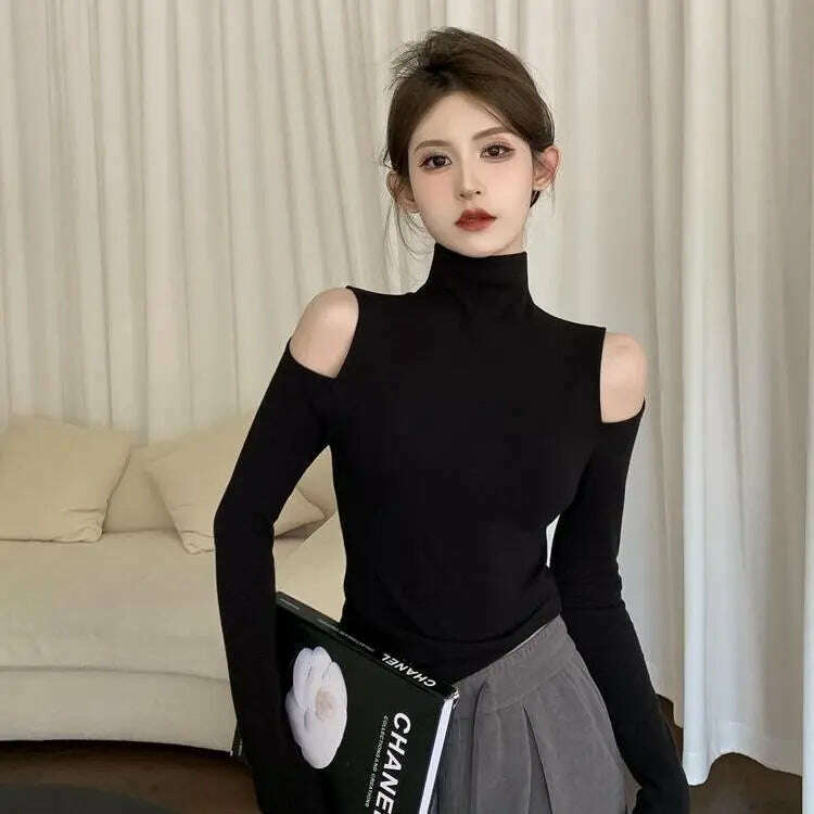 Turtleneck T-shirts Women Slim Long Sleeve Designed Sexy Autumn Tops Elegant Office Lady Sweet Temper All-match Popular Korean - KIMLUD
