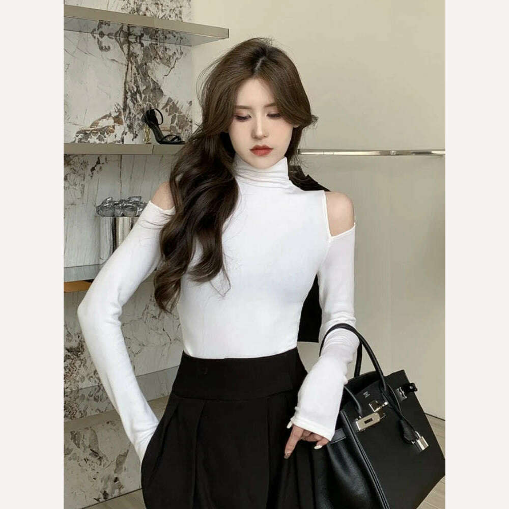 Turtleneck T-shirts Women Slim Long Sleeve Designed Sexy Autumn Tops Elegant Office Lady Sweet Temper All-match Popular Korean - KIMLUD