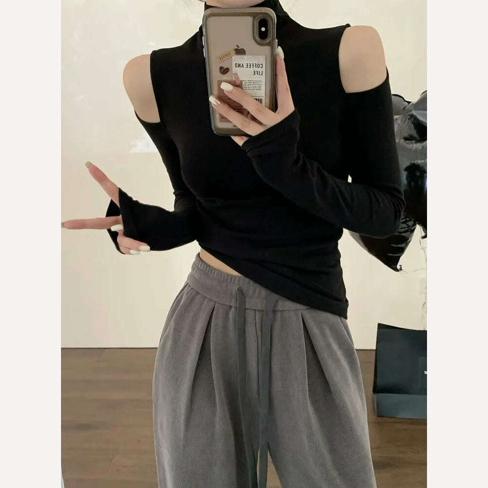 Turtleneck T-shirts Women Slim Long Sleeve Designed Sexy Autumn Tops Elegant Office Lady Sweet Temper All-match Popular Korean - KIMLUD