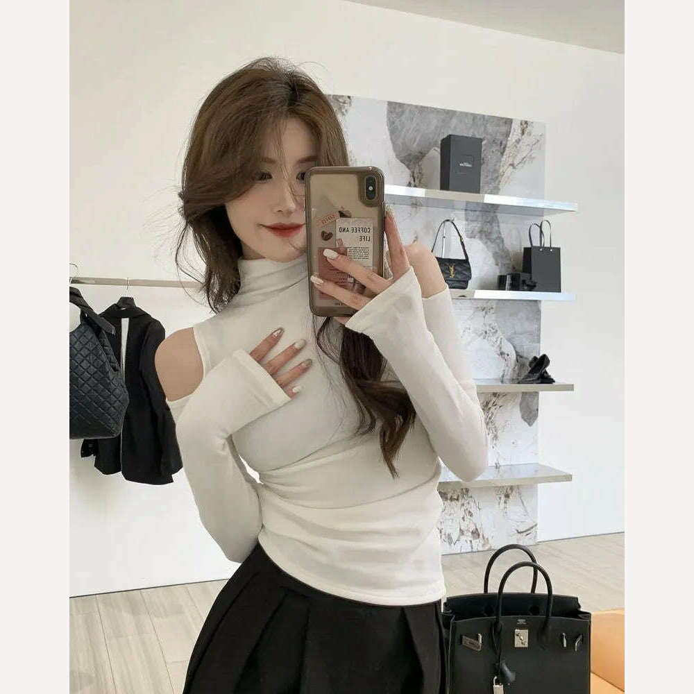 Turtleneck T-shirts Women Slim Long Sleeve Designed Sexy Autumn Tops Elegant Office Lady Sweet Temper All-match Popular Korean - KIMLUD