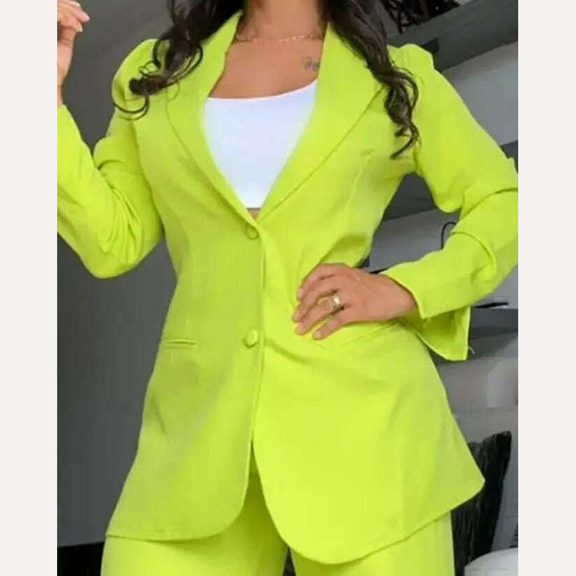 Two Piece Set Women Outfit 2023 Autumn Fashion Notched Collar Long Sleeve Blazer Coat & Elegant Pocket Design Work Pants Set - KIMLUD