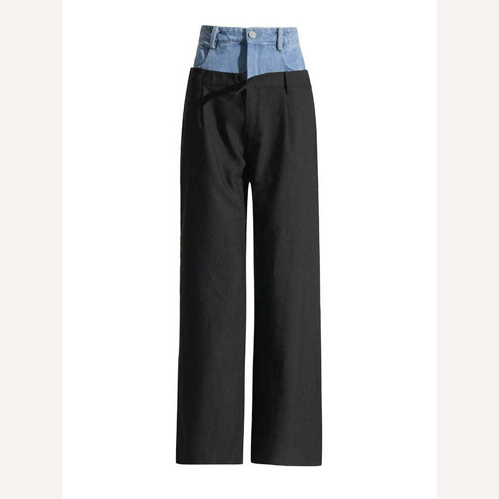 TWOTWINSTYLE Colorblock Casual Patchwork Loose Denim Pants For Women High Waist Spliced Button Wide Leg Pant Female Fashion 2023 - KIMLUD