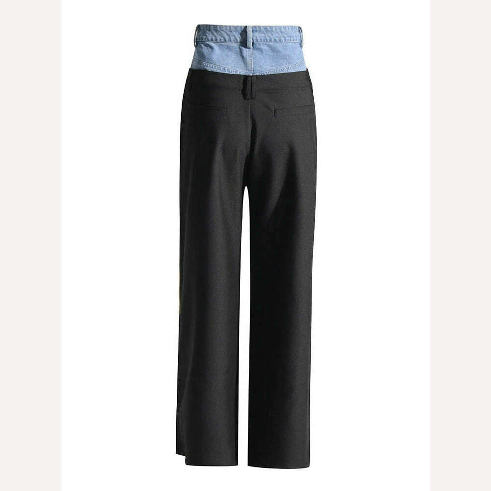 TWOTWINSTYLE Colorblock Casual Patchwork Loose Denim Pants For Women High Waist Spliced Button Wide Leg Pant Female Fashion 2023 - KIMLUD