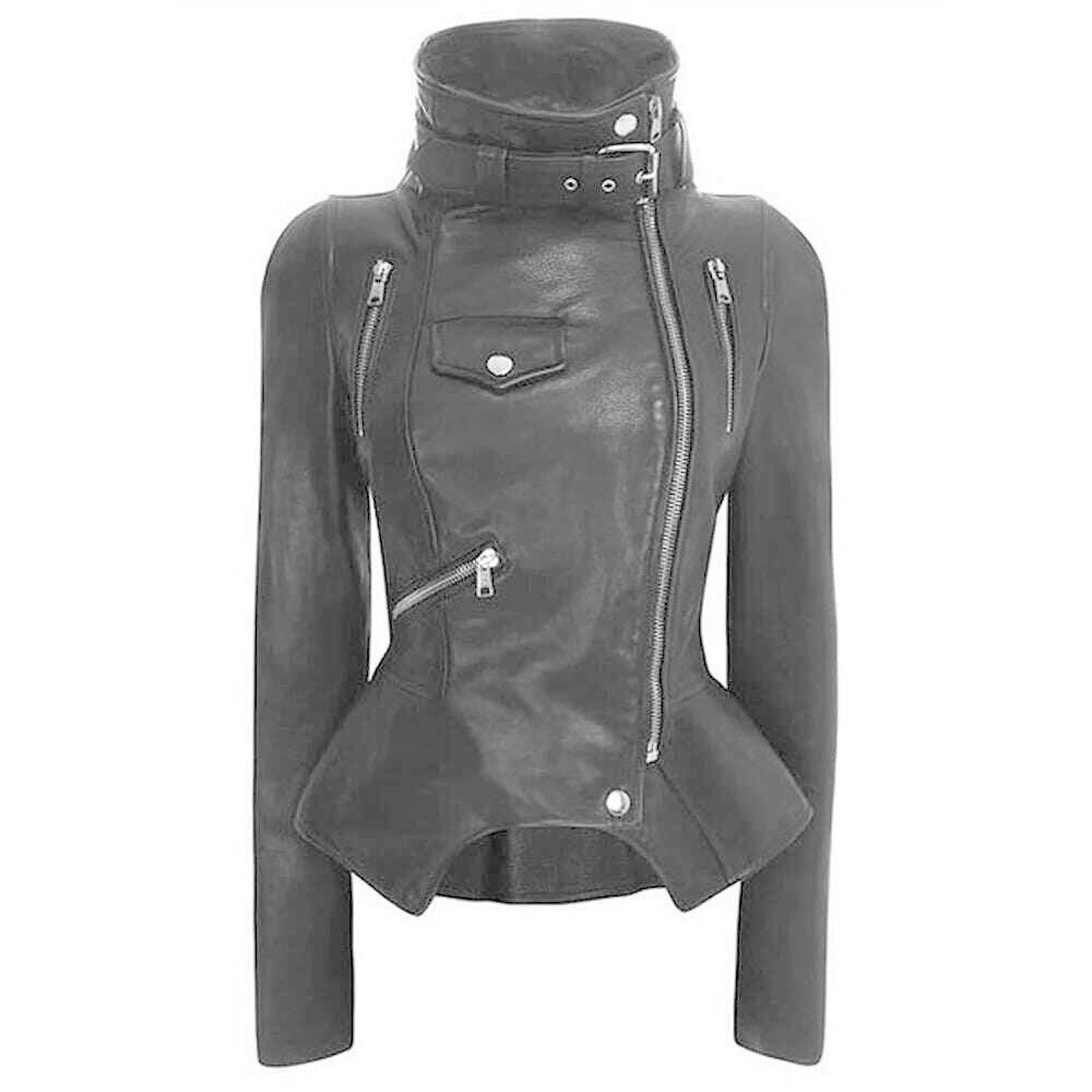 TWOTWINSTYLE Solid Patchwork Zipper Casual Slimming Coats For Women Stand Collar Long Sleeve Streetwear Leather Jackets Female - KIMLUD