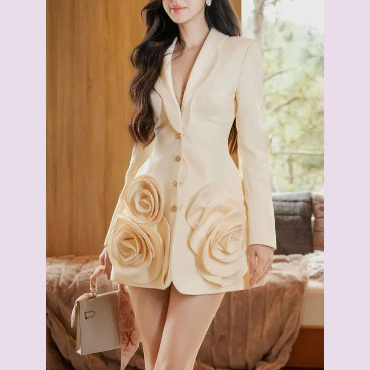 KIMLUD, TWOTWINSTYLE Solid Spliced Appliques Slimming Jackets For Women Lapel Long Sleeve Temperament Chic Coat Female Fashion Style New, KIMLUD Womens Clothes