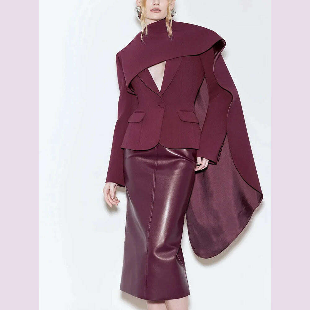 TWOTWINSTYLE Solid Spliced Pockets Jackets For Women Scarf Collar Long Sleeve Temperament Designer Coats Female Fashion Style - KIMLUD