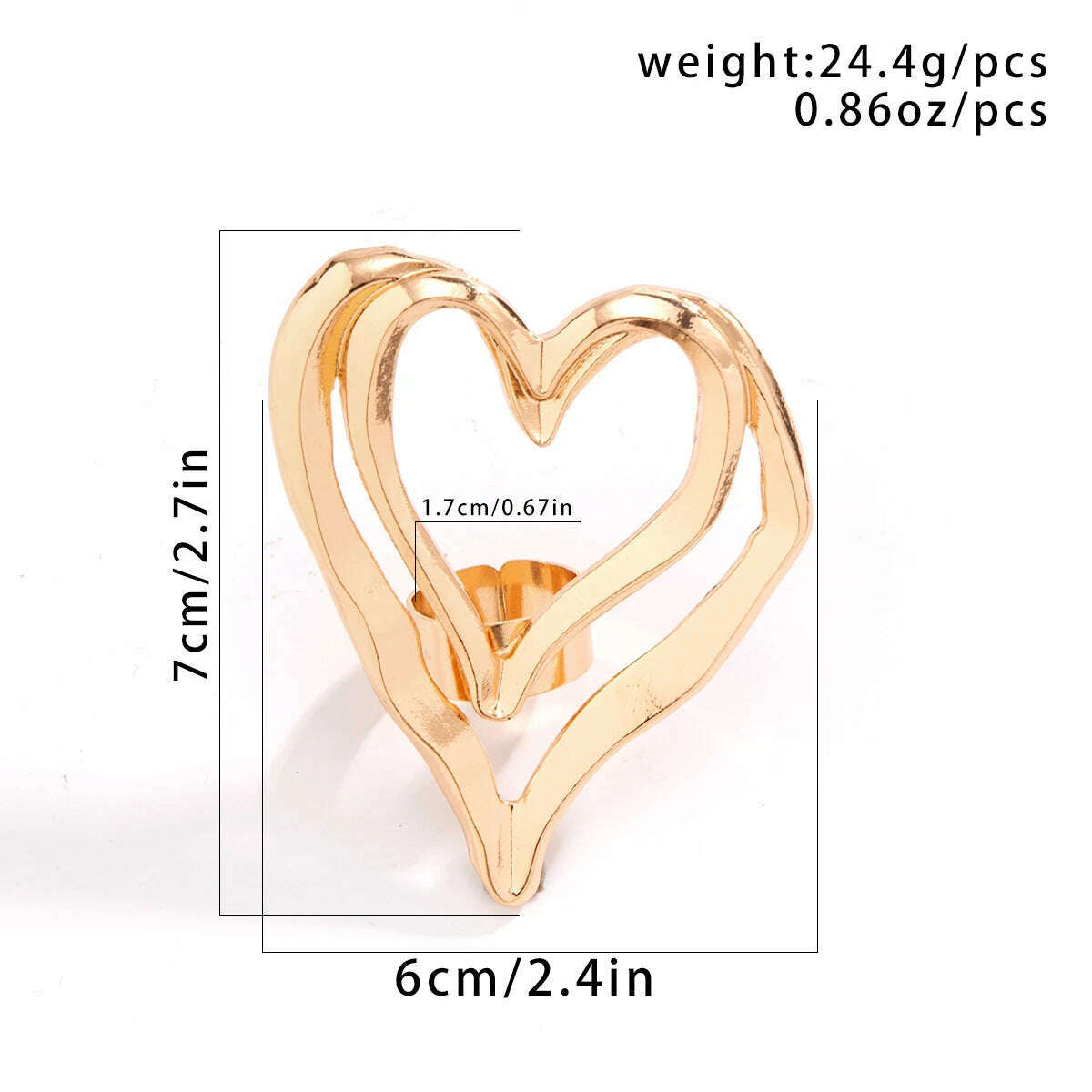 Unique Exaggerated Big Hollow Out Love Heart Rings for Women Trendy Creative Adjustable Open Rings Couple Y2K Jewelry Steampunk - KIMLUD
