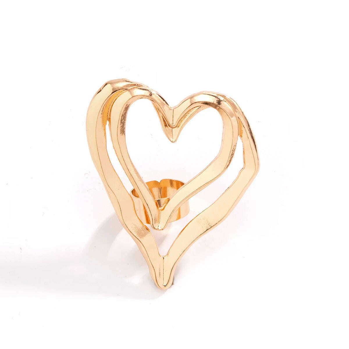 Unique Exaggerated Big Hollow Out Love Heart Rings for Women Trendy Creative Adjustable Open Rings Couple Y2K Jewelry Steampunk - KIMLUD