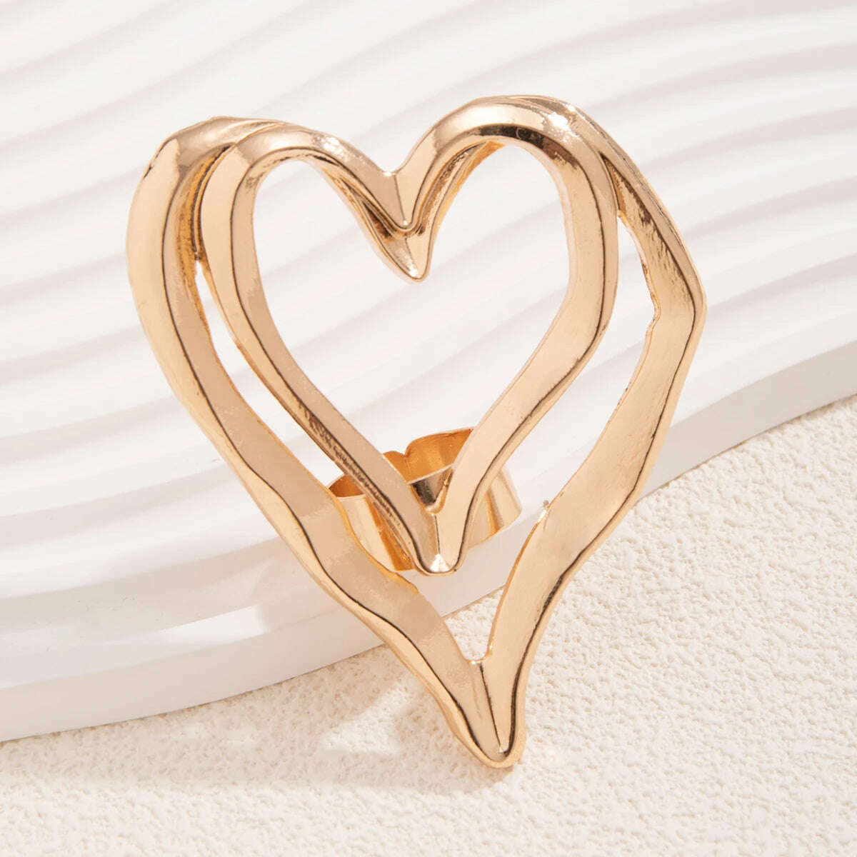 Unique Exaggerated Big Hollow Out Love Heart Rings for Women Trendy Creative Adjustable Open Rings Couple Y2K Jewelry Steampunk - KIMLUD