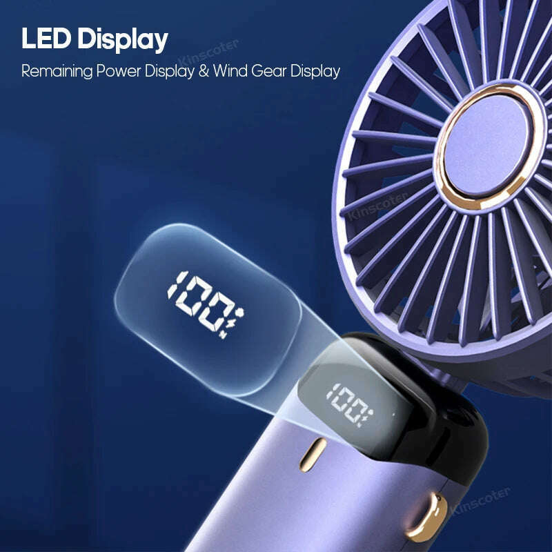 KIMLUD, USB Handheld Mini Fan Foldable Portable Neck Hanging Fans 5 Speed USB Rechargeable Fan with Phone Stand and Display Screen, KIMLUD Womens Clothes