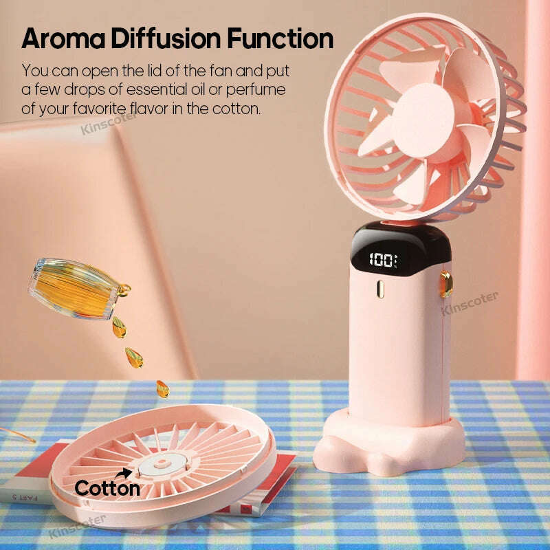 KIMLUD, USB Handheld Mini Fan Foldable Portable Neck Hanging Fans 5 Speed USB Rechargeable Fan with Phone Stand and Display Screen, KIMLUD Womens Clothes