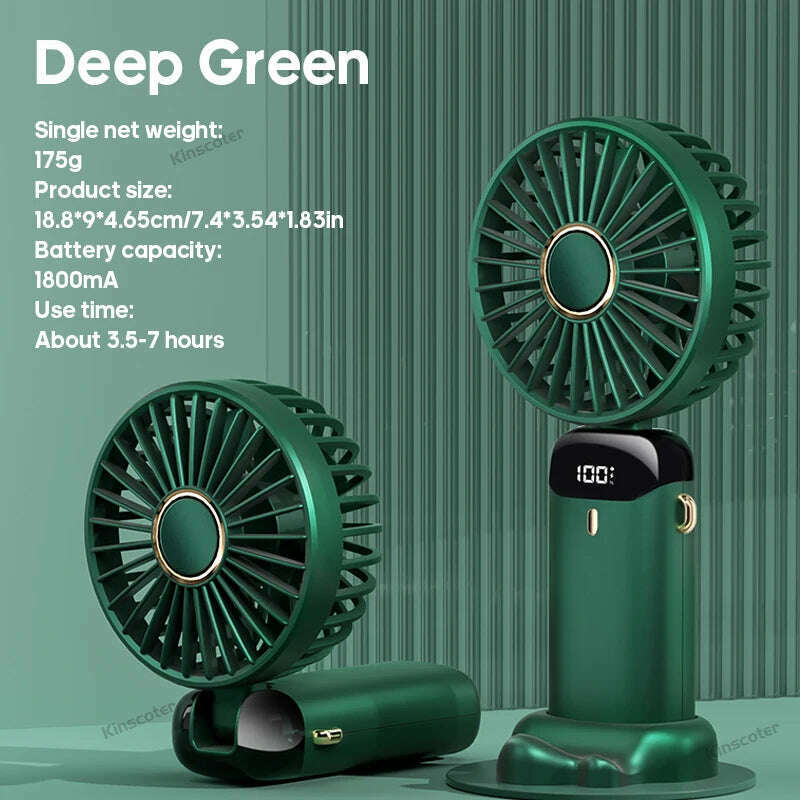 KIMLUD, USB Handheld Mini Fan Foldable Portable Neck Hanging Fans 5 Speed USB Rechargeable Fan with Phone Stand and Display Screen, Deep Green, KIMLUD APPAREL - Womens Clothes