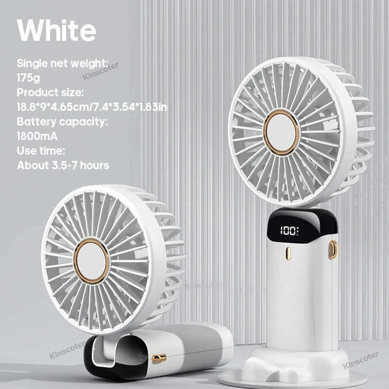 KIMLUD, USB Handheld Mini Fan Foldable Portable Neck Hanging Fans 5 Speed USB Rechargeable Fan with Phone Stand and Display Screen, White, KIMLUD APPAREL - Womens Clothes