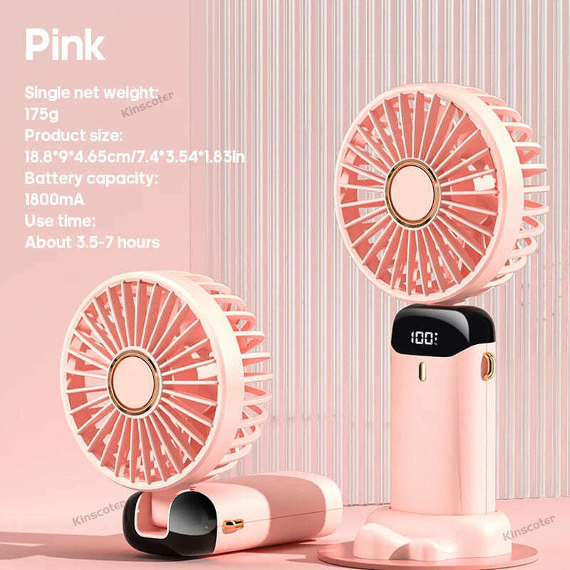KIMLUD, USB Handheld Mini Fan Foldable Portable Neck Hanging Fans 5 Speed USB Rechargeable Fan with Phone Stand and Display Screen, Pink, KIMLUD APPAREL - Womens Clothes