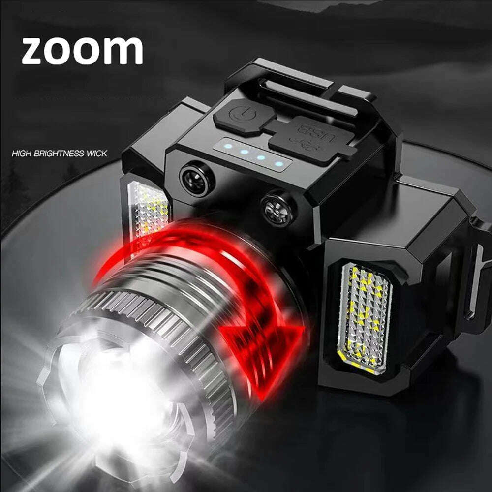 KIMLUD, USB Rechargeable Headlamp 2000mah Super Bright Torch Light Induction LED Headlight Waterproof Camping Mobile Power Bank Flashing, KIMLUD Womens Clothes
