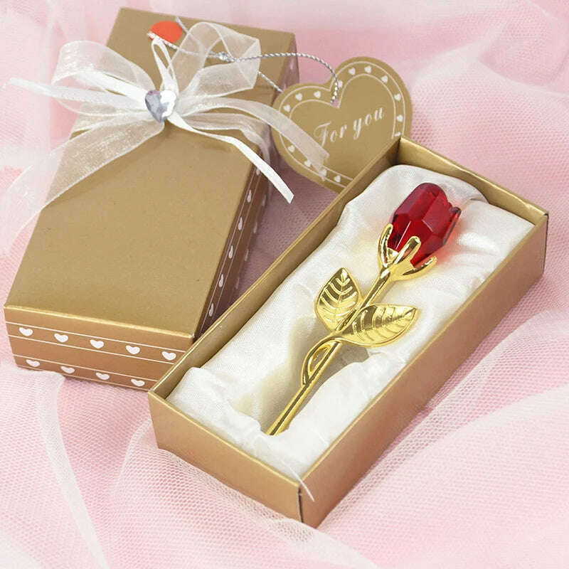 Valentines Day Gift I Love You Crystal Bear Artificial Rose Flowers Teacher Mothers Day Wedding Birthday Party Gifts for guests - KIMLUD