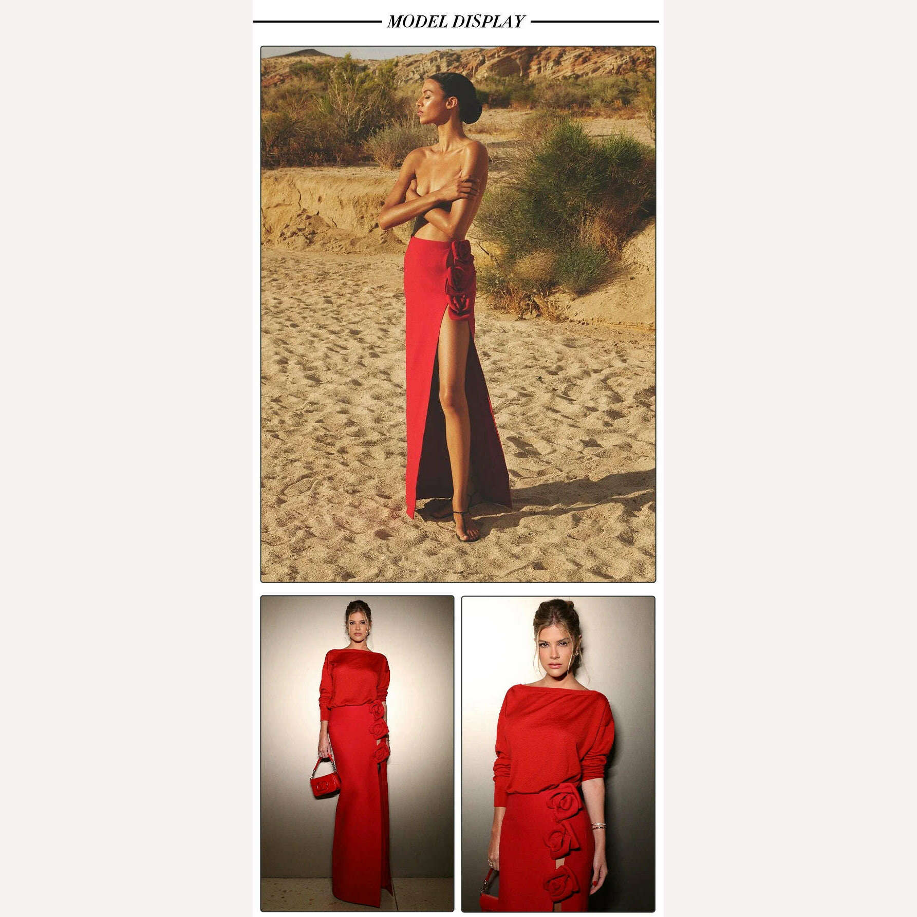 VC Skirts For Women Christmas Party Wear Pretty 3D Flowers Decoration Red Bandage High Split Sexy Long Skirt - KIMLUD