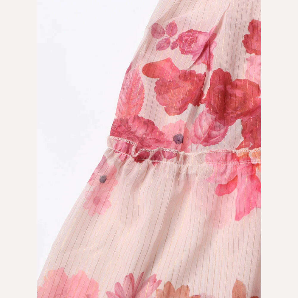 VGH Patchwork Lace Up Printing Vintage Dresses For Women Round Neck Long Sleeve High Waist Spliced Button Elegant Dress Female - KIMLUD