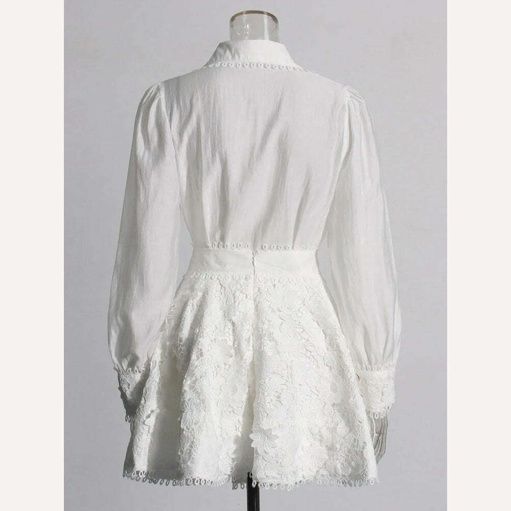 VGH Solid Embroidery Two Piece Set For Women Lapel Long Sleeve Spliced Button Top High Waist A Line Skirt Casual Sets Female New - KIMLUD