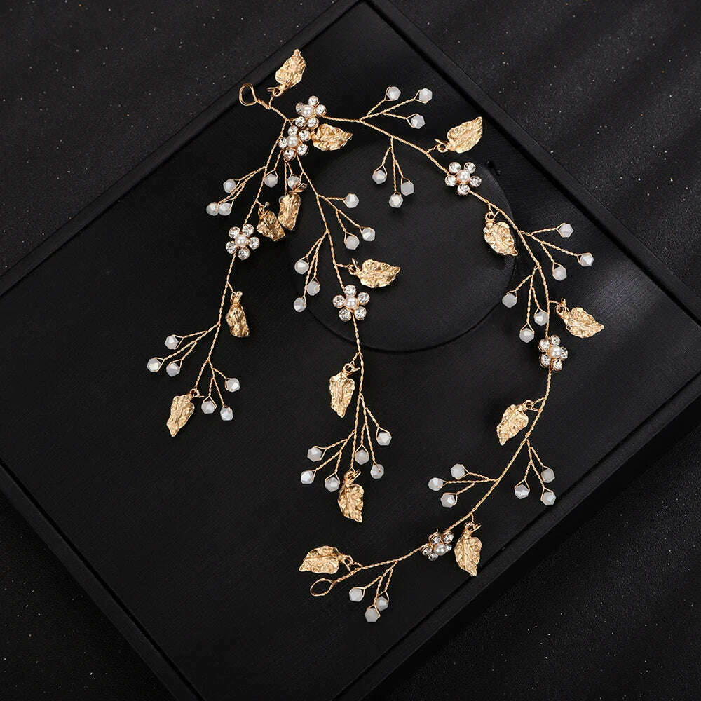 Vintage Bridal Hair Accessories Gold Rhinestones Flower And Leaves Handmade Headband Bridal Headpiece Wedding Hair Accessories - KIMLUD