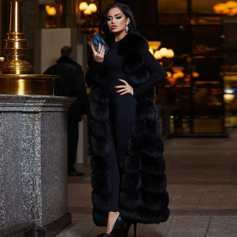 Winter Fox Fur Vest For Women Super Long Winter Eco-friendly Fur Jacket Fashion Outwear Luxury Natural Fur Vest Female Waistcoat - KIMLUD
