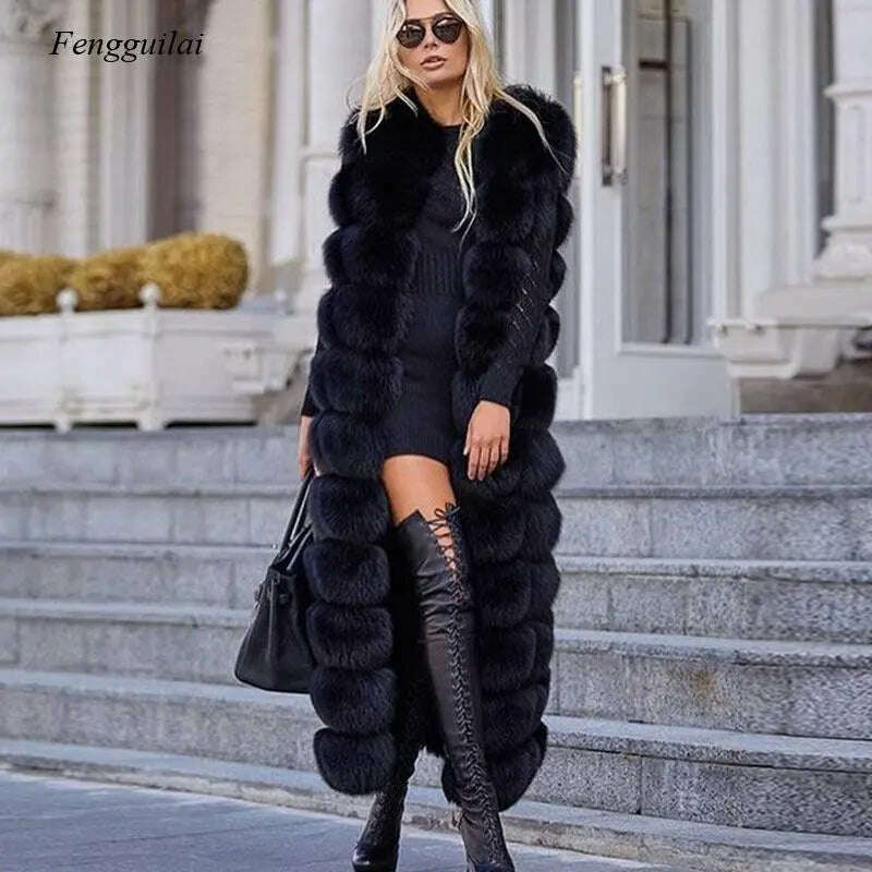 Winter Fox Fur Vest For Women Super Long Winter Eco-friendly Fur Jacket Fashion Outwear Luxury Natural Fur Vest Female Waistcoat - KIMLUD