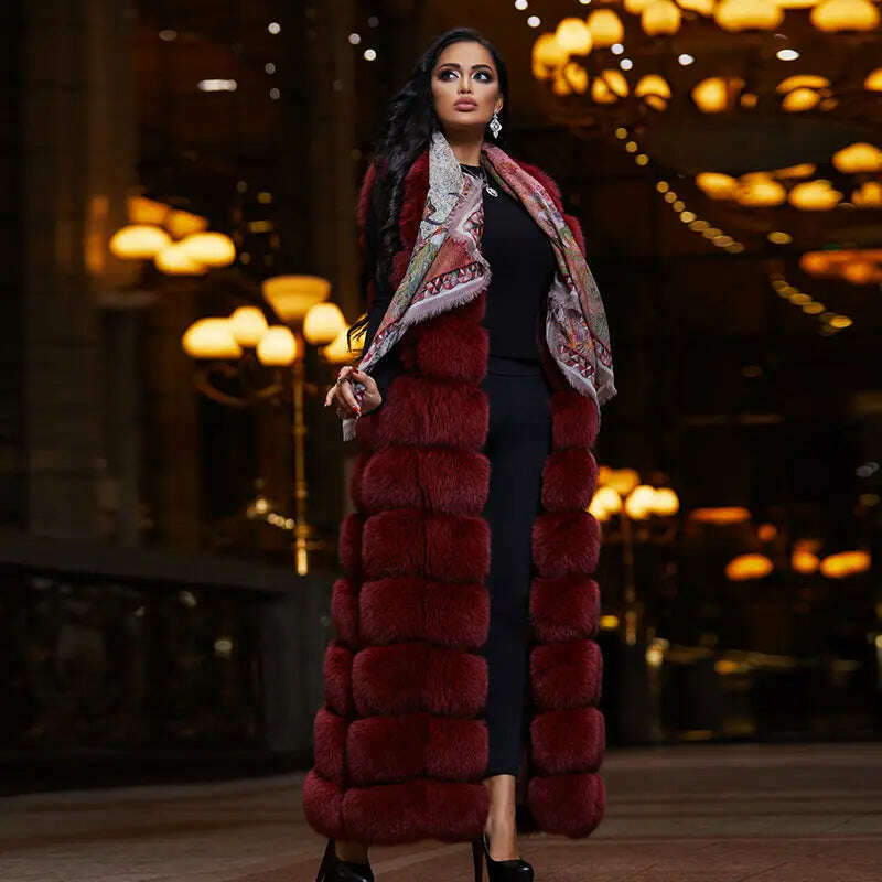 Winter Fox Fur Vest For Women Super Long Winter Eco-friendly Fur Jacket Fashion Outwear Luxury Natural Fur Vest Female Waistcoat - KIMLUD