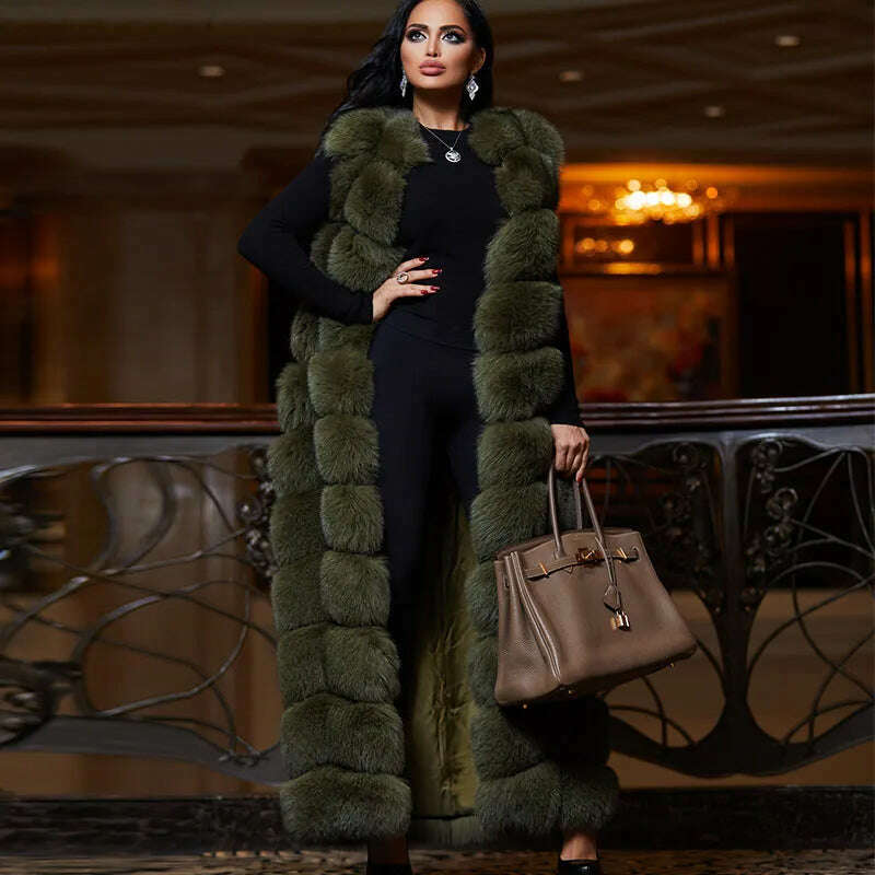 Winter Fox Fur Vest For Women Super Long Winter Eco-friendly Fur Jacket Fashion Outwear Luxury Natural Fur Vest Female Waistcoat - KIMLUD
