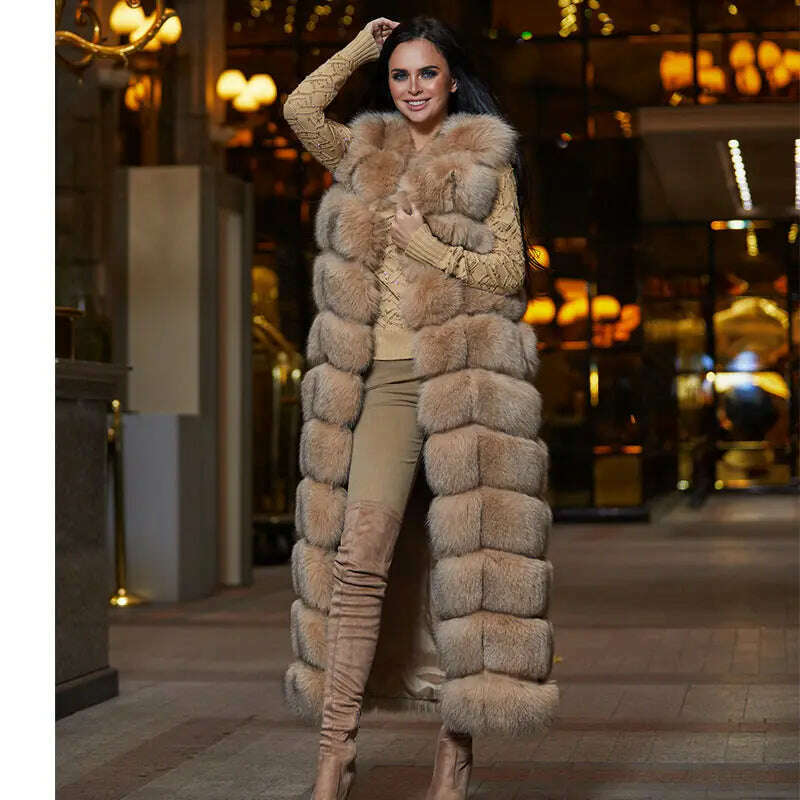 Winter Fox Fur Vest For Women Super Long Winter Eco-friendly Fur Jacket Fashion Outwear Luxury Natural Fur Vest Female Waistcoat - KIMLUD