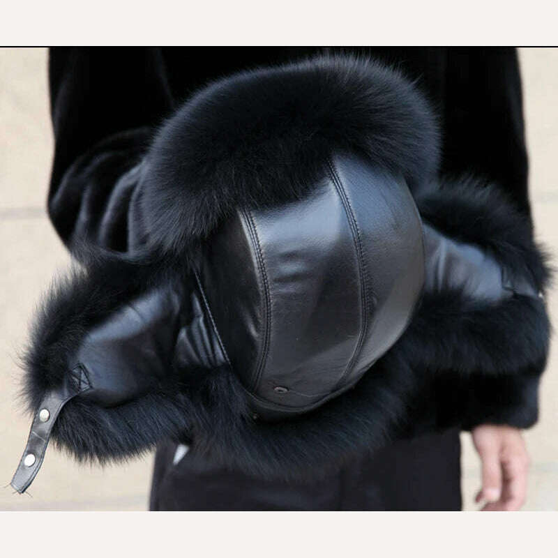 Winter Men's 100% Real Silver Fox Fur Bomber Hat Raccoon Fur Ushanka Cap Trapper Russian Man Ski Hats Caps Real Leather - KIMLUD