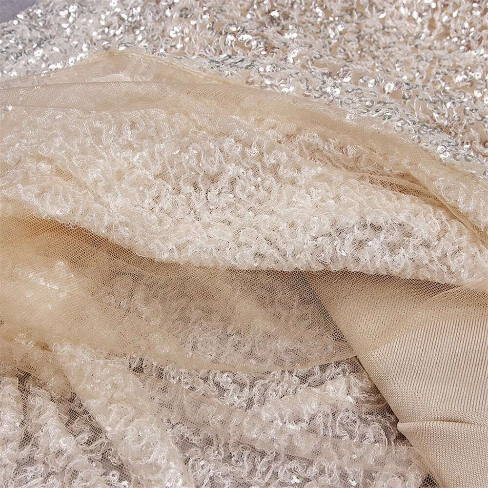 Women Bandages Dress Sexy Sequins One Shoulder Patchwork Clothes 2022 New Celebrity Party Club Mini Dresses - KIMLUD