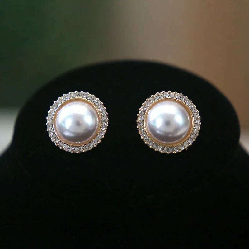 Women Elegant Pearl Double Layers Necklace Earrings Exquisite Vintage Classic Chains For Lady Party Wedding Retro Jewelry Choker - KIMLUD