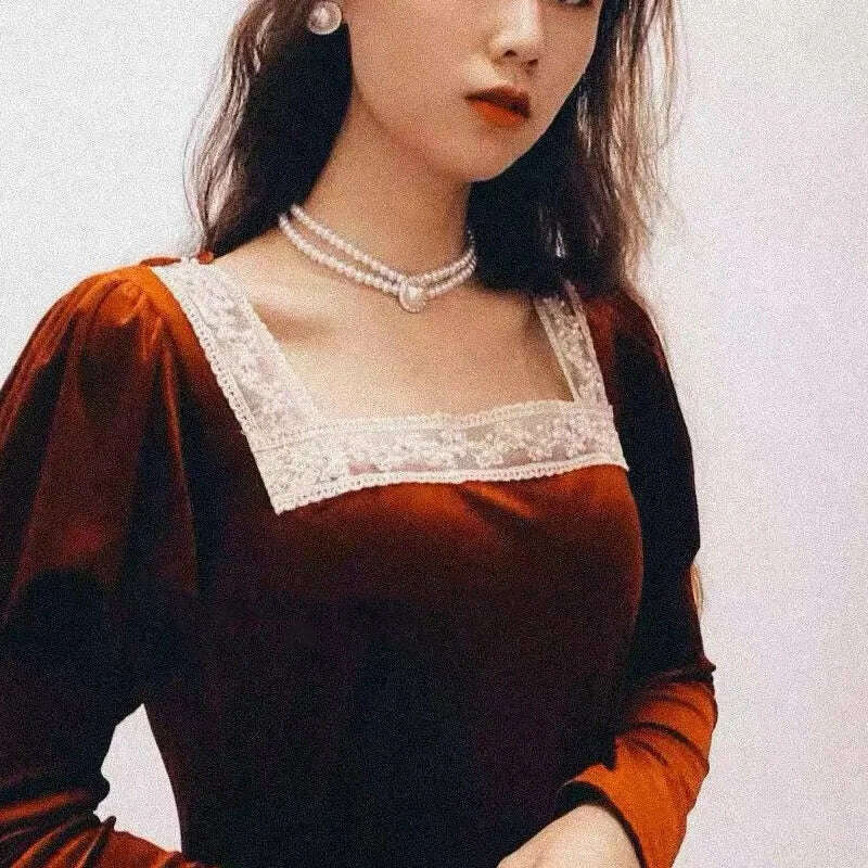 Women Elegant Pearl Double Layers Necklace Earrings Exquisite Vintage Classic Chains For Lady Party Wedding Retro Jewelry Choker - KIMLUD