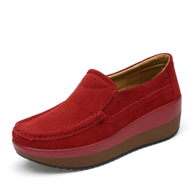 Women Flat Platform Loafers Ladies Elegant Suede Leather Moccasins Shoes Woman Slip On Moccasin Women's Blue Casual Shoes - KIMLUD