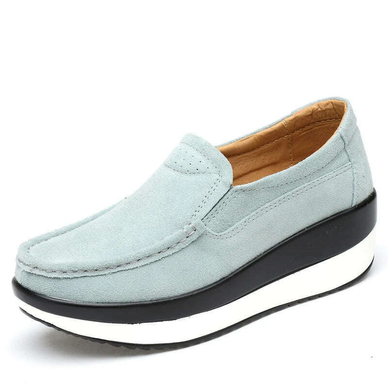 Women Flat Platform Loafers Ladies Elegant Suede Leather Moccasins Shoes Woman Slip On Moccasin Women's Blue Casual Shoes - KIMLUD
